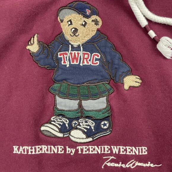 Teenie Weenie Hoodie Sweatshirt Youth L 160cm Embroidered Bear Katherine Maroon - Picture 9 of 10